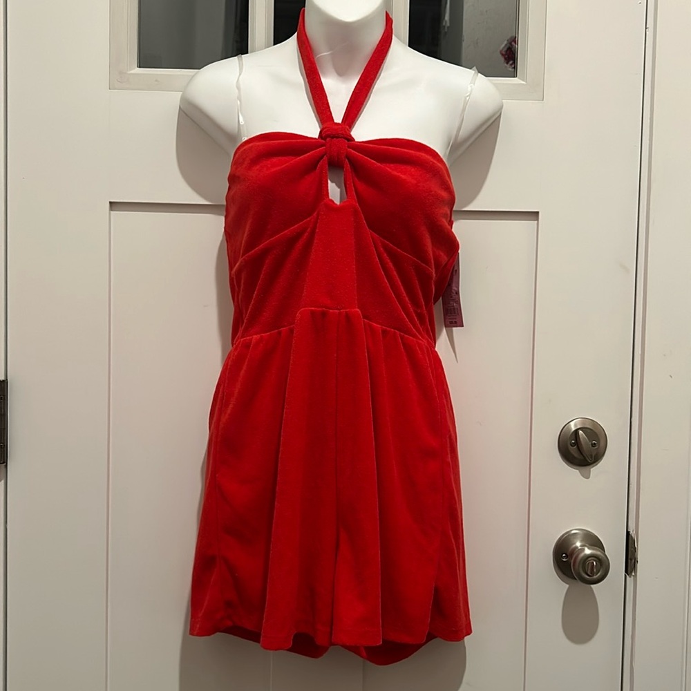 Wild Fable Bright Red Terry Cloth Halter Romper NWT - Picture 2 of 12